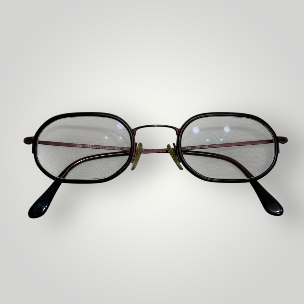 Gucci GG 1366 5HM Brown Metal Oval Eyeglasses Frames Mens‎ 140 Made in Italy